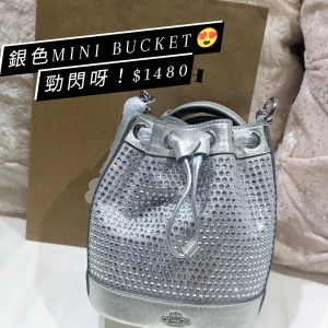 Coach Mini Bucket Bag With Crystal in Silver
