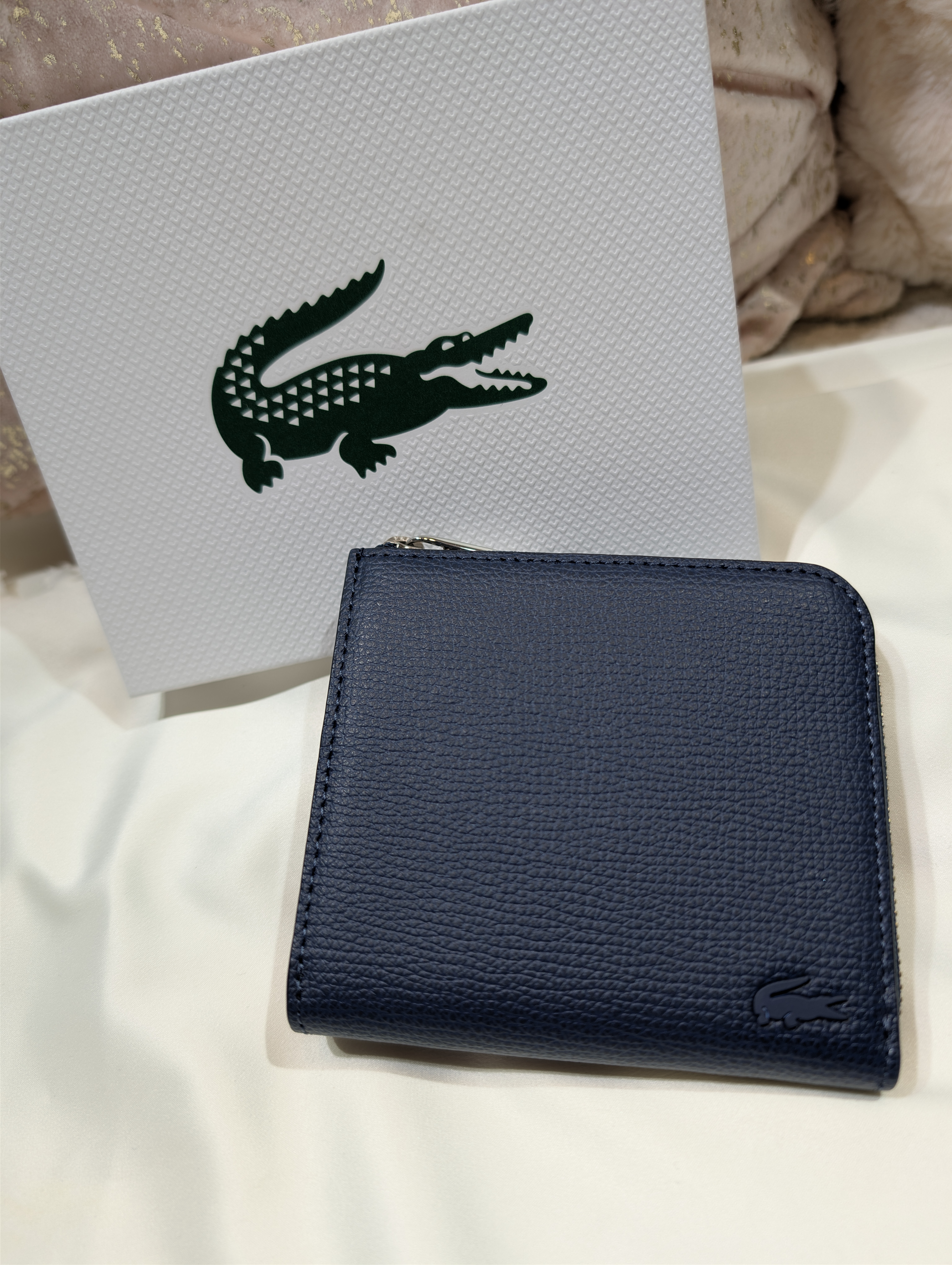 Lacoste Daily Croco Large Zipper Coin Case in Navy