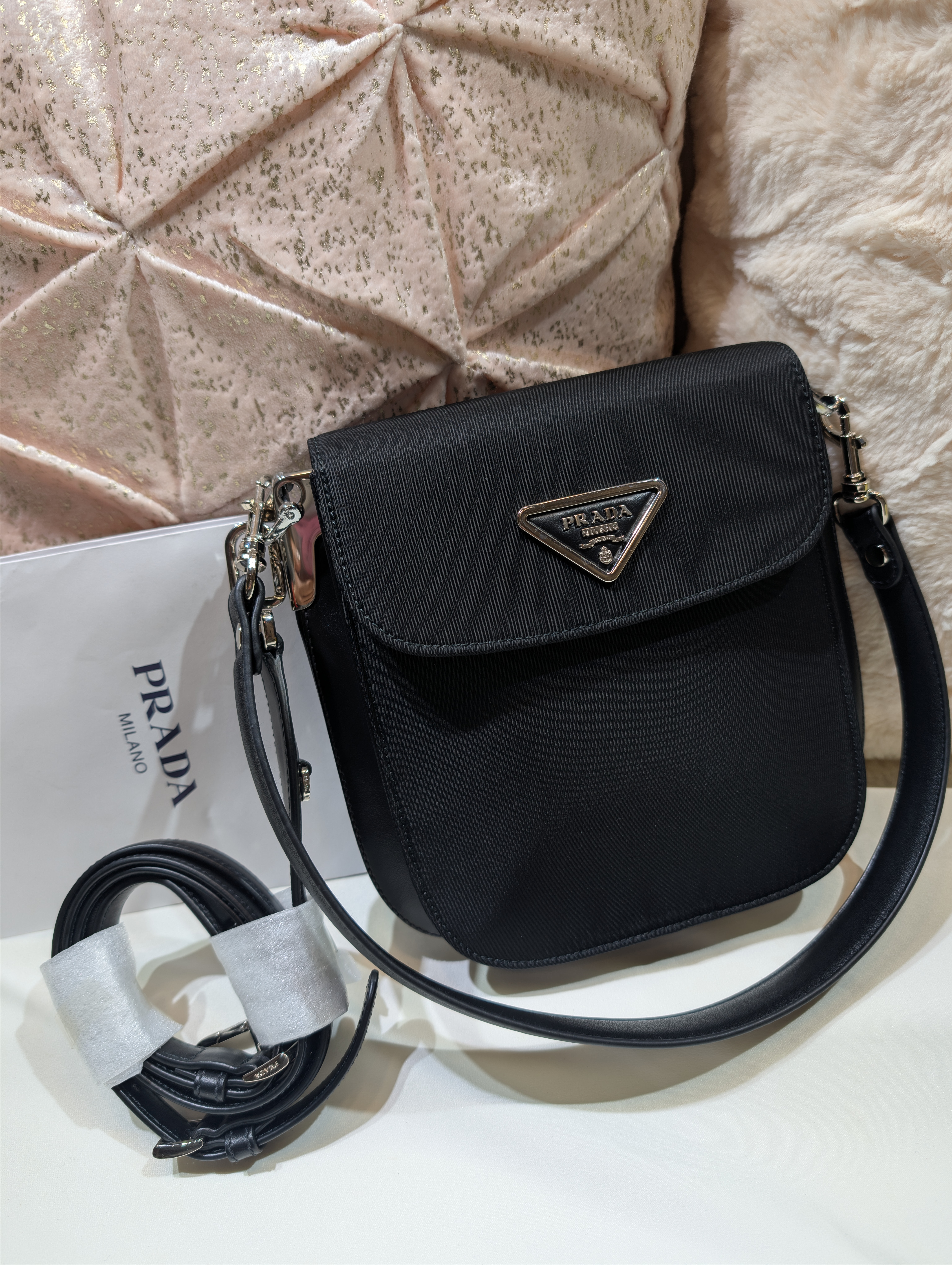 Prada Triangle Logo Margit Shoulder Bag in Black